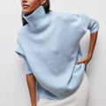 Women's Roll-Neck Jumper with Short Sleeves and Relaxed Fit - Blue