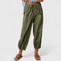 Women's Wide-Leg Trousers with Elastic High Waist - Army Green