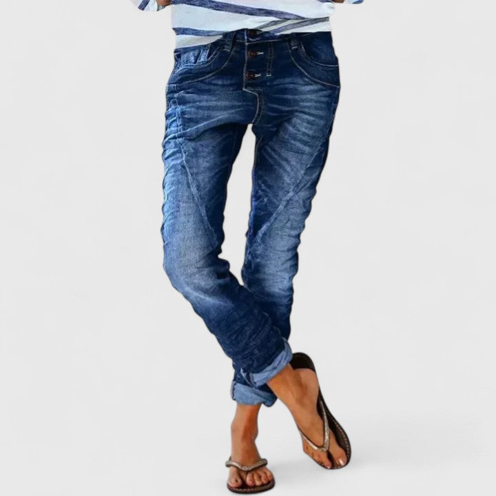 Women's Trousers Tapered Fit with Contrast Stitching - Dark Blue
