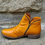 Women's Ankle Boots with Ruched Faux Leather and Side Zip - 5