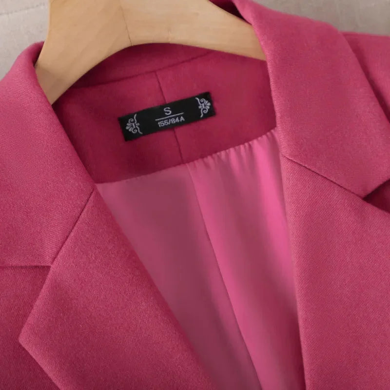 Women's Longline Blazer Coat with Tie Belt and Button Cuffs - 5