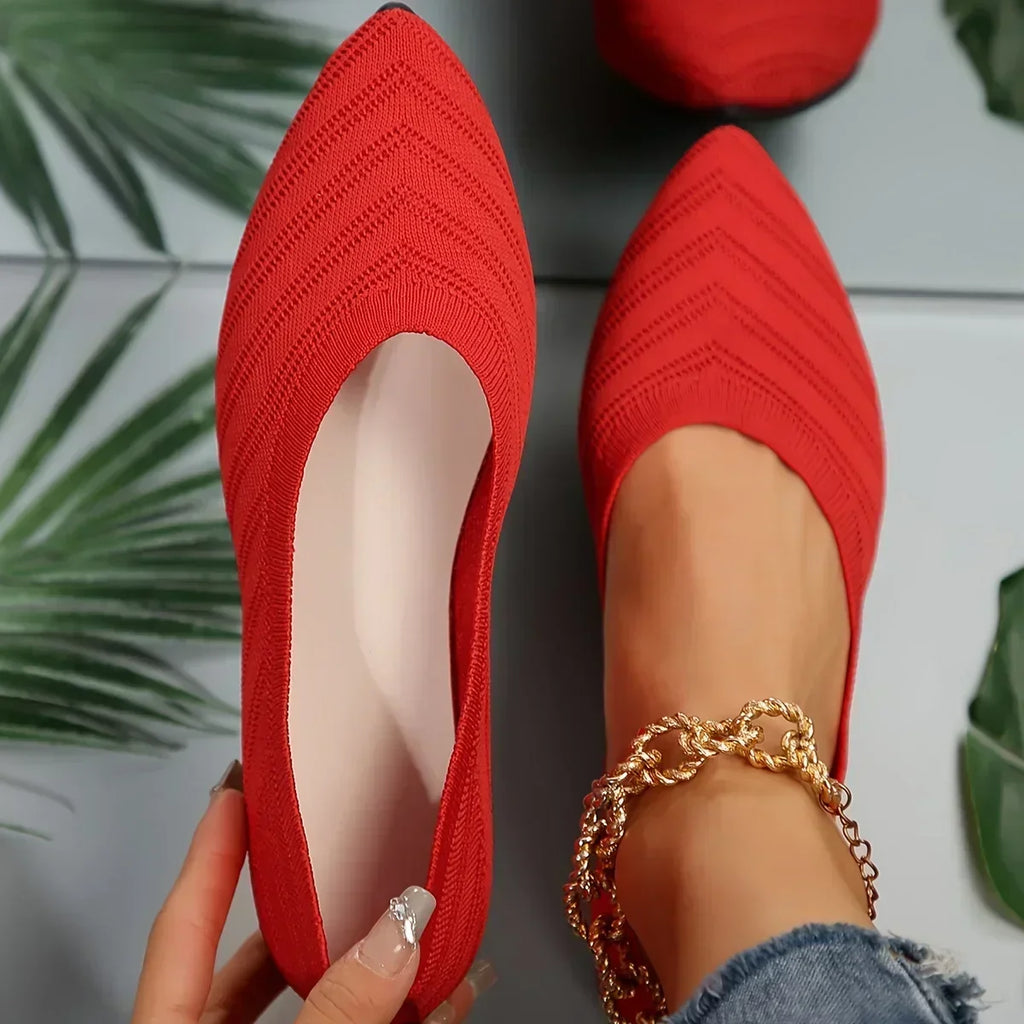 Women's Ballet Flats Pointed Toe with Stretch Knit Upper - 5