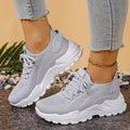 Women's Sneakers with Mesh Upper and Chunky Sole - Grey