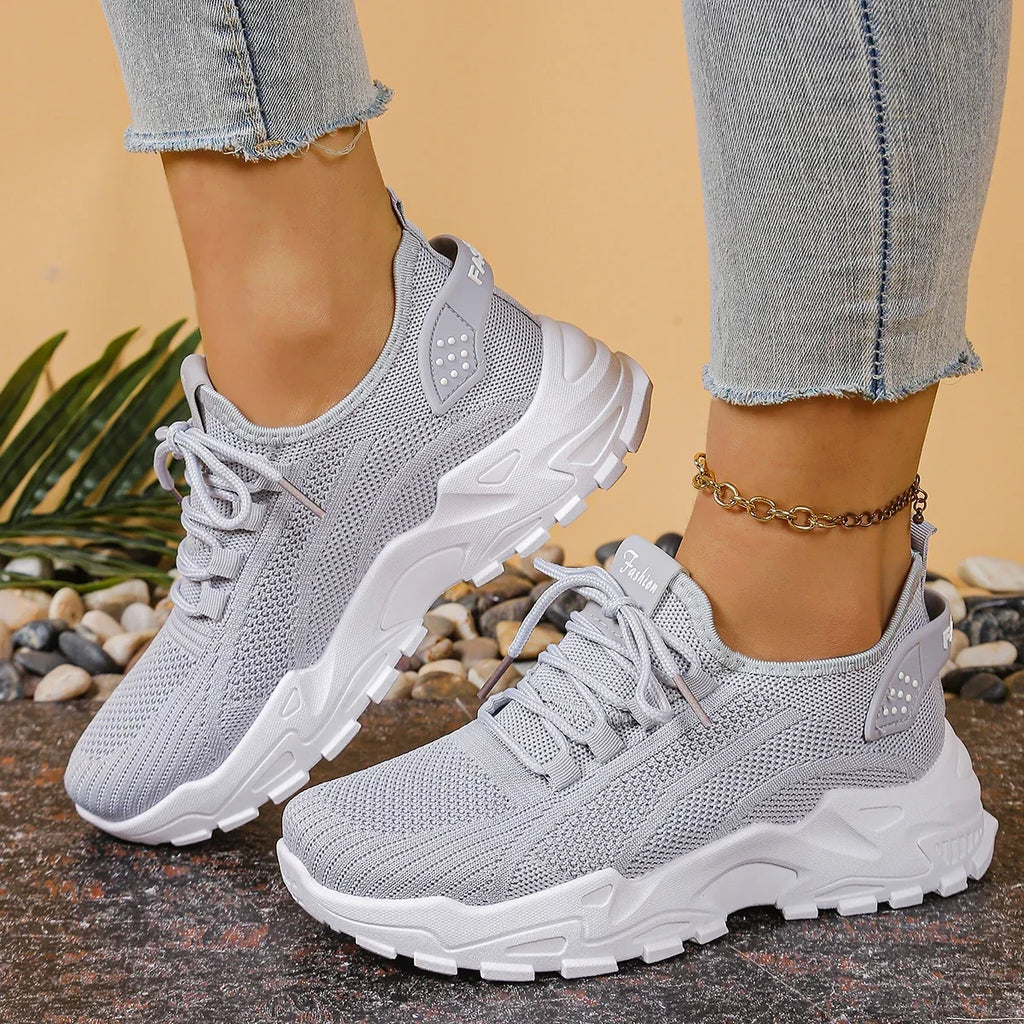 Women's Sneakers with Mesh Upper and Chunky Sole - 2