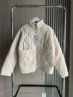 Women's Quilted Jacket with Pockets and Drawstring Waist - 4