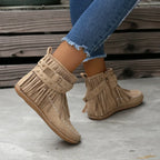 Women's Ankle Boots with Fringe and Studs, Western Boho Style - 6