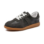 Women's Flatform Sneakers with Lace-Up Front and Panel Design - Black No Fluff