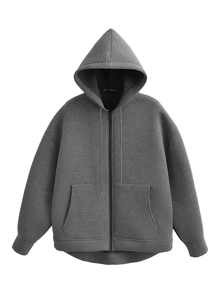 Women's Hooded Zip Jacket with Relaxed Fit and Drop Shoulders - 5