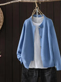 Women's Cardigan with Pearl-Effect Buttons and Relaxed Fit - Blue