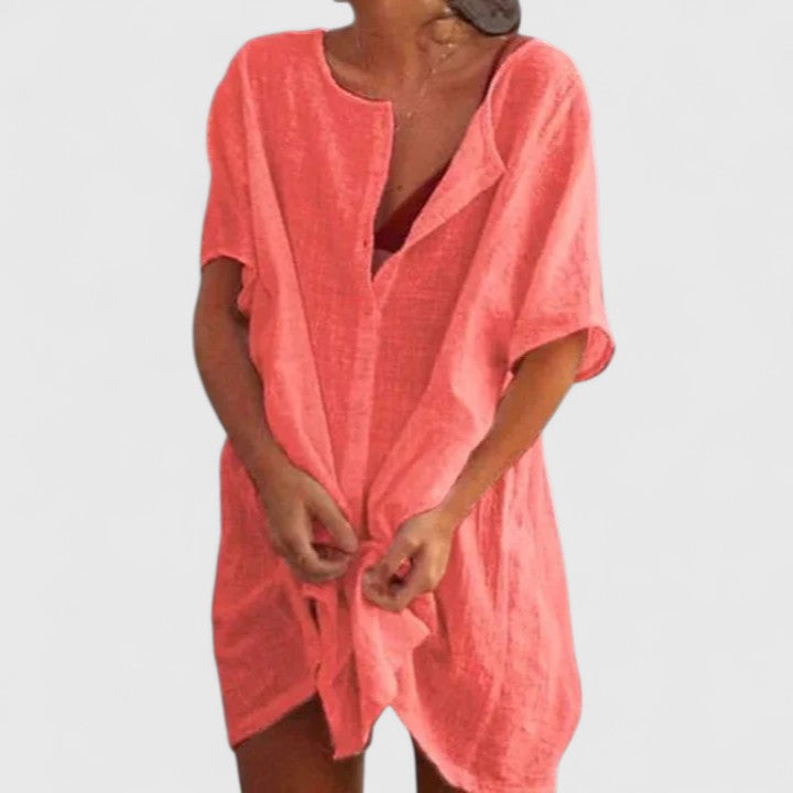 Women's Tunic Dress Relaxed Fit with Short Sleeves - 5