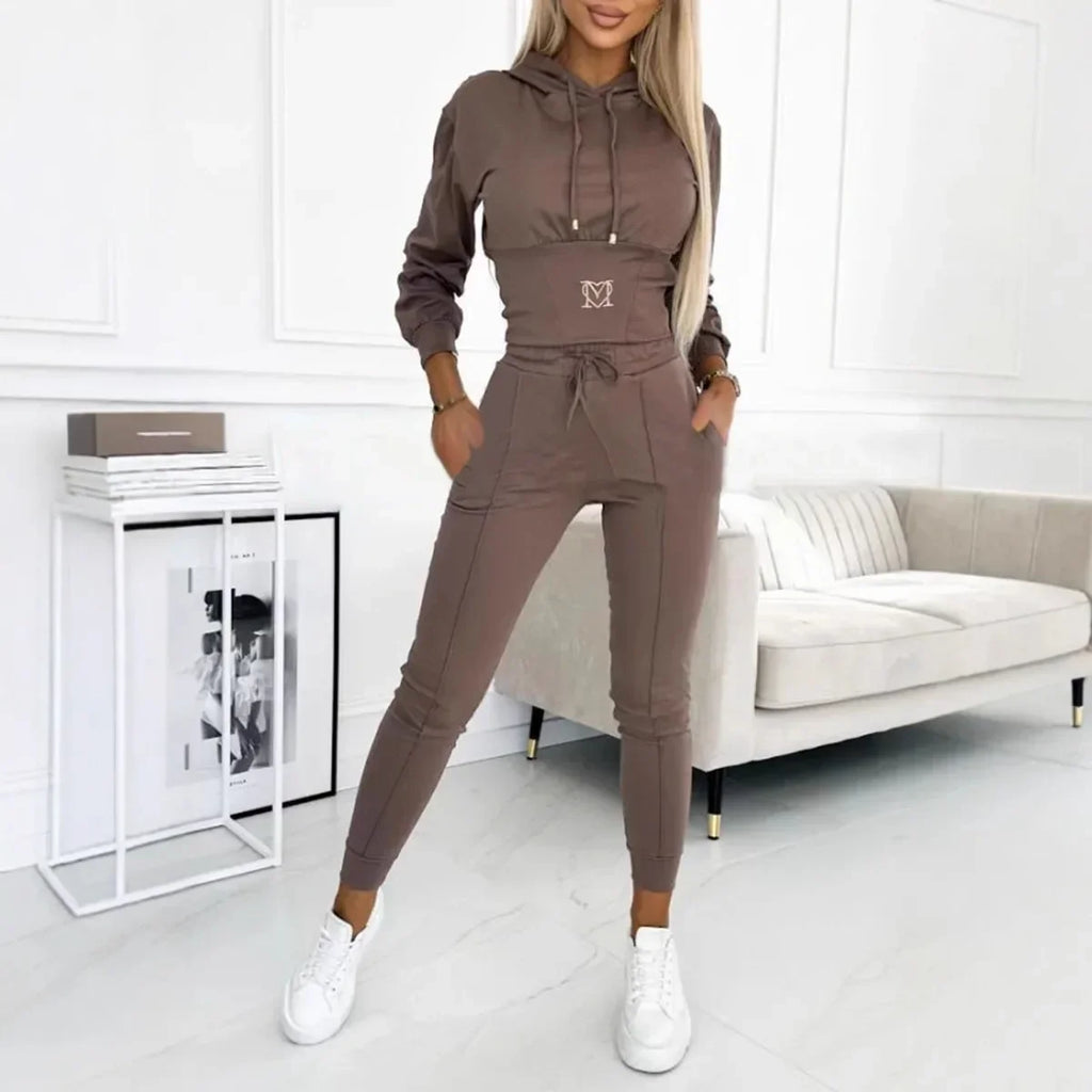 Women's Hooded Two-Piece Tracksuit with Cropped Top and Skinny Joggers - 5