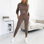 Women's Hooded Two-Piece Tracksuit with Cropped Top and Skinny Joggers - 5