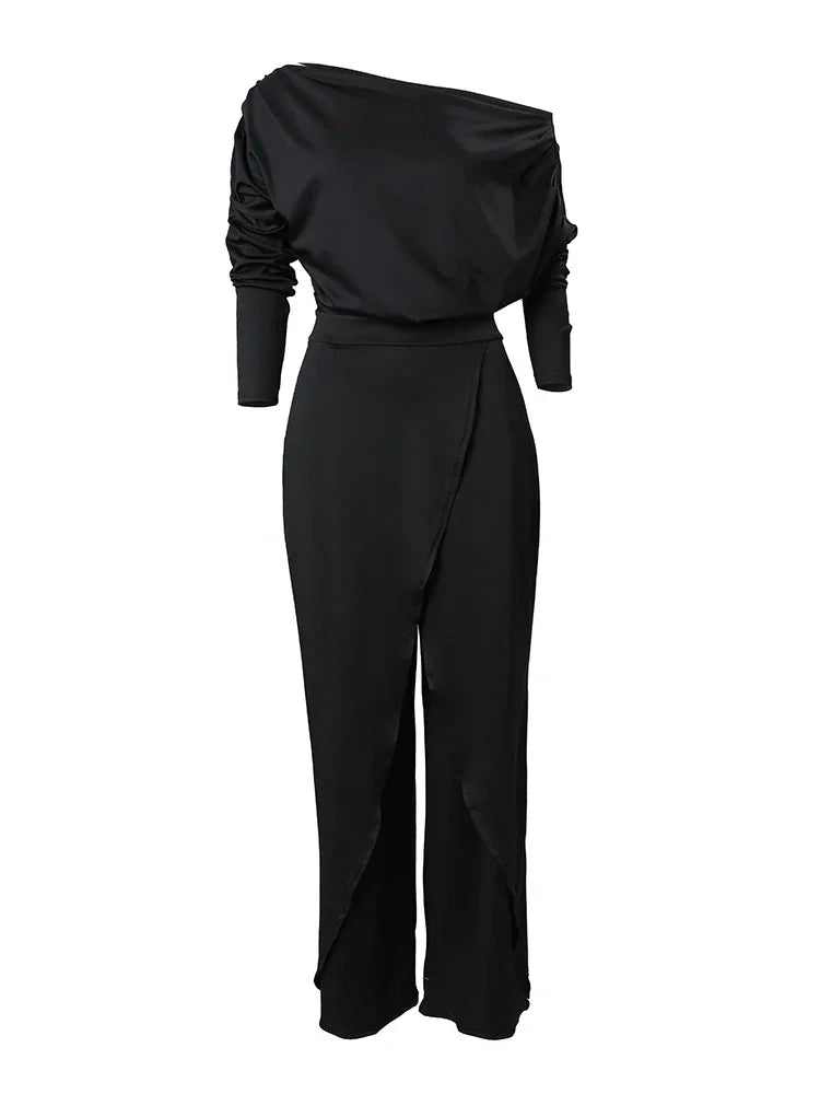 Women's Wide-Leg Jumpsuit with Cold-Shoulder Neckline and Draped Front - 5