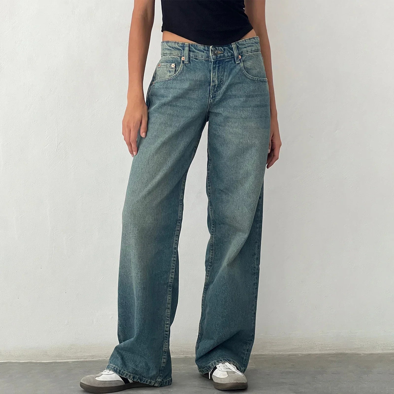 Women Wide Leg Jeans High Waist Relaxed Fit - Wash C