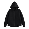 Women's Hooded Zip Jacket with Relaxed Fit and Drop Shoulders - Black