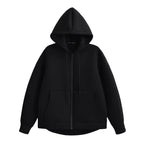 Women's Hooded Zip Jacket with Relaxed Fit and Drop Shoulders - Black