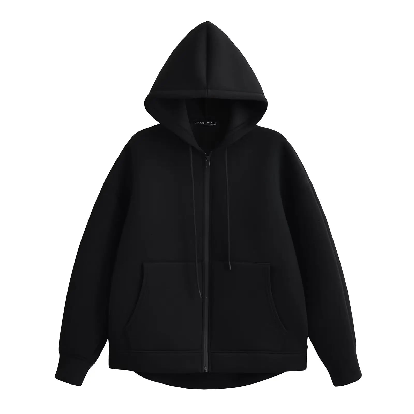 Women's Hooded Zip Jacket with Relaxed Fit and Drop Shoulders - Black