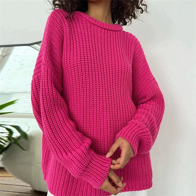 Women's Relaxed Fit Ribbed Jumper with Layered Collar - Rose