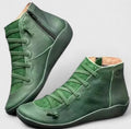 Women's Ankle Boots with Lace-Up Detail and Side Zip - Green