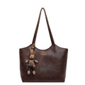 Women's Tote Bag with Detachable Charm and Vintage Finish - Dark Brown