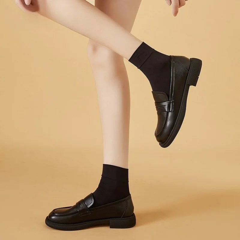 Women's Slip-On Loafers with Round Toe and Low Block Heel - 3