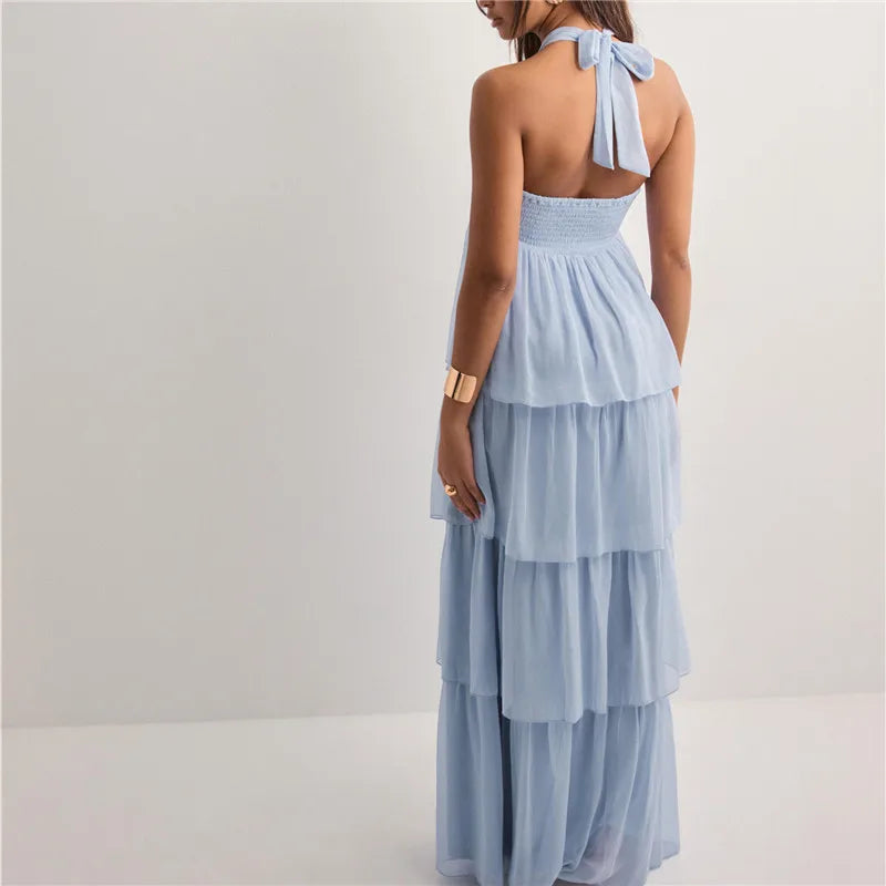 Women's Strapless Maxi Dress with Tiered Skirt and Bow Detail - 10