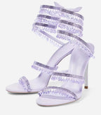 Women's Heeled Sandals with Wraparound Ankle Strap and Diamante Detail - Purple