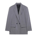 Women's Structured Blazer with Notched Lapel and Double Button - Gray