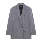 Women's Structured Blazer with Notched Lapel and Double Button - Gray