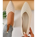 Women's Knit Ballet Flats with Pointed Toe - Beige