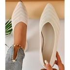 Women's Knit Ballet Flats with Pointed Toe - Beige