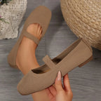 Women's Knitted Ballet Flats with Elastic Strap and Round Toe - 7