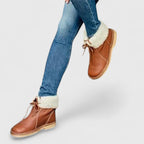 Women's Ankle Boots with Fleece Trim and Lace-Up Front
