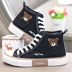 Women's High-Top Canvas Trainers with Embroidered Pocket Detail - 3