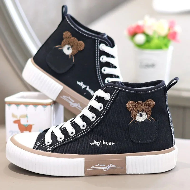 Women's High-Top Canvas Trainers with Embroidered Pocket Detail - 3