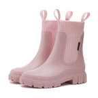 Women's Chelsea Rain Boots with Elastic Panels and Comfort Sole - Pink