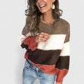 Women's Striped Jumper Long Sleeve with Round Neck - Orange