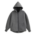 Women's Hooded Zip Jacket with Relaxed Fit and Drop Shoulders - Dark Grey