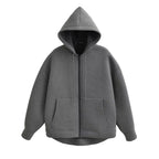 Women's Hooded Zip Jacket with Relaxed Fit and Drop Shoulders - Dark Grey