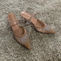 Women's Slingback Heels with Rhinestone Mesh Upper - 3