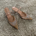 Women's Slingback Heels with Rhinestone Mesh Upper - 3