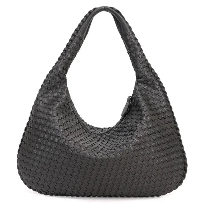 Women's Shoulder Bag with Woven Braided Texture - Grey