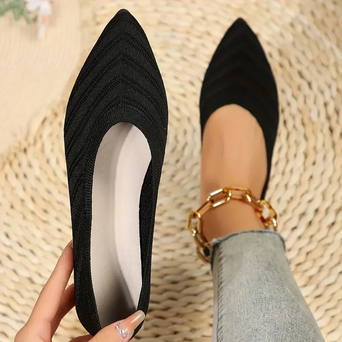 Women's Ballet Flats Pointed Toe with Stretch Knit Upper - 11