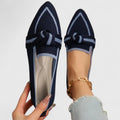 Women's Loafers with Knot Detail and Pointed Toe - Dark Blue