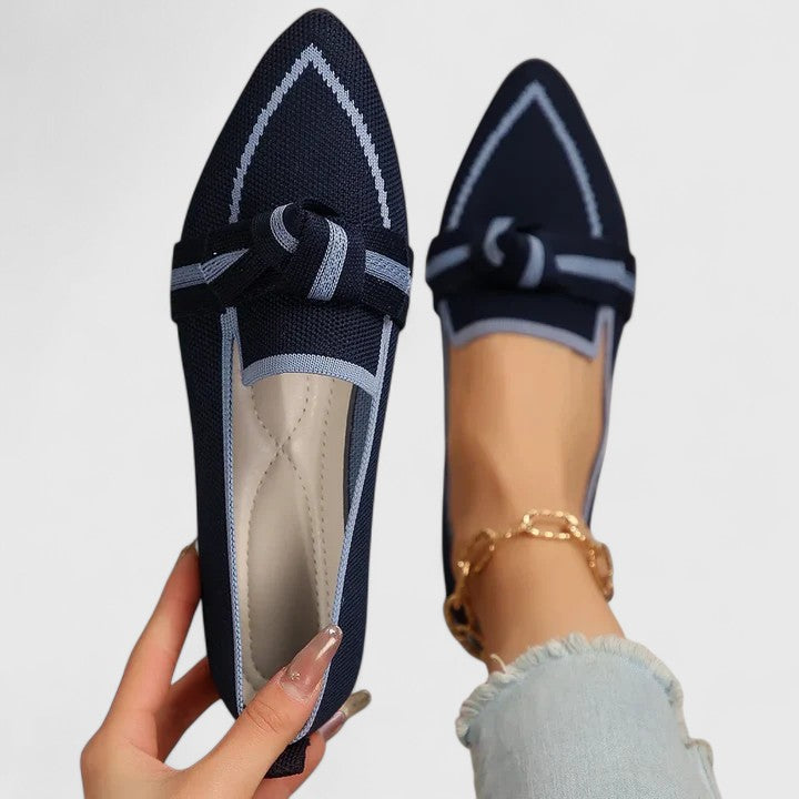 Women's Loafers with Knot Detail and Pointed Toe - Dark Blue