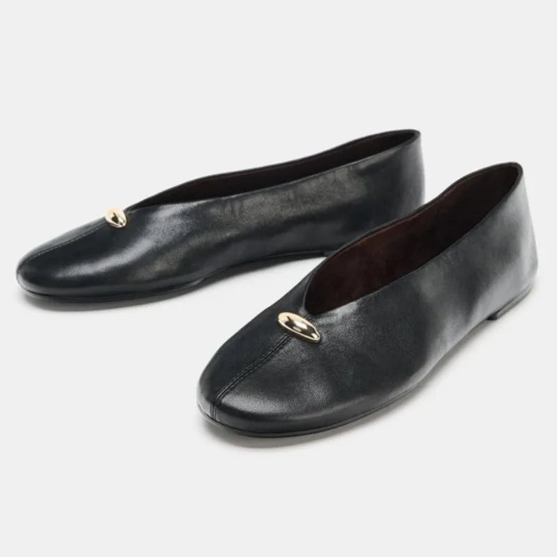 Women's Ballet Flats with Metal Buckle Detail - Black