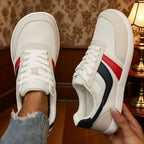 Women's Wide-Fit Canvas Trainers with Lace-Up Front and Flatform Sole - 4