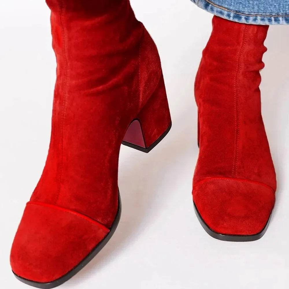 Women's Ankle Boots with Block Heel and Contrast Panel - 3