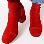Women's Ankle Boots with Block Heel and Contrast Panel - 3