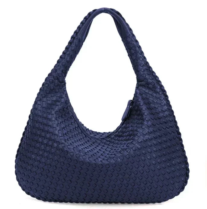 Women's Shoulder Bag with Woven Braided Texture - Blue